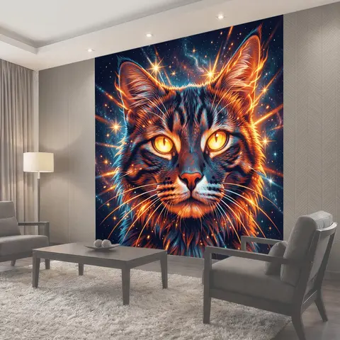 Фотообои Космический кот с огненными глазами