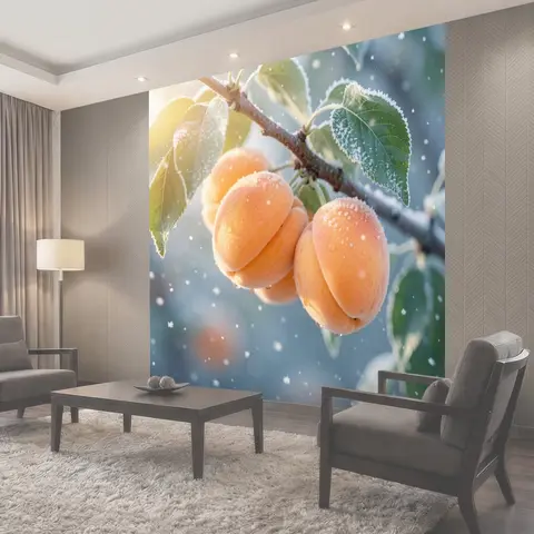 Фотообои Абрикосы на морозной ветке
