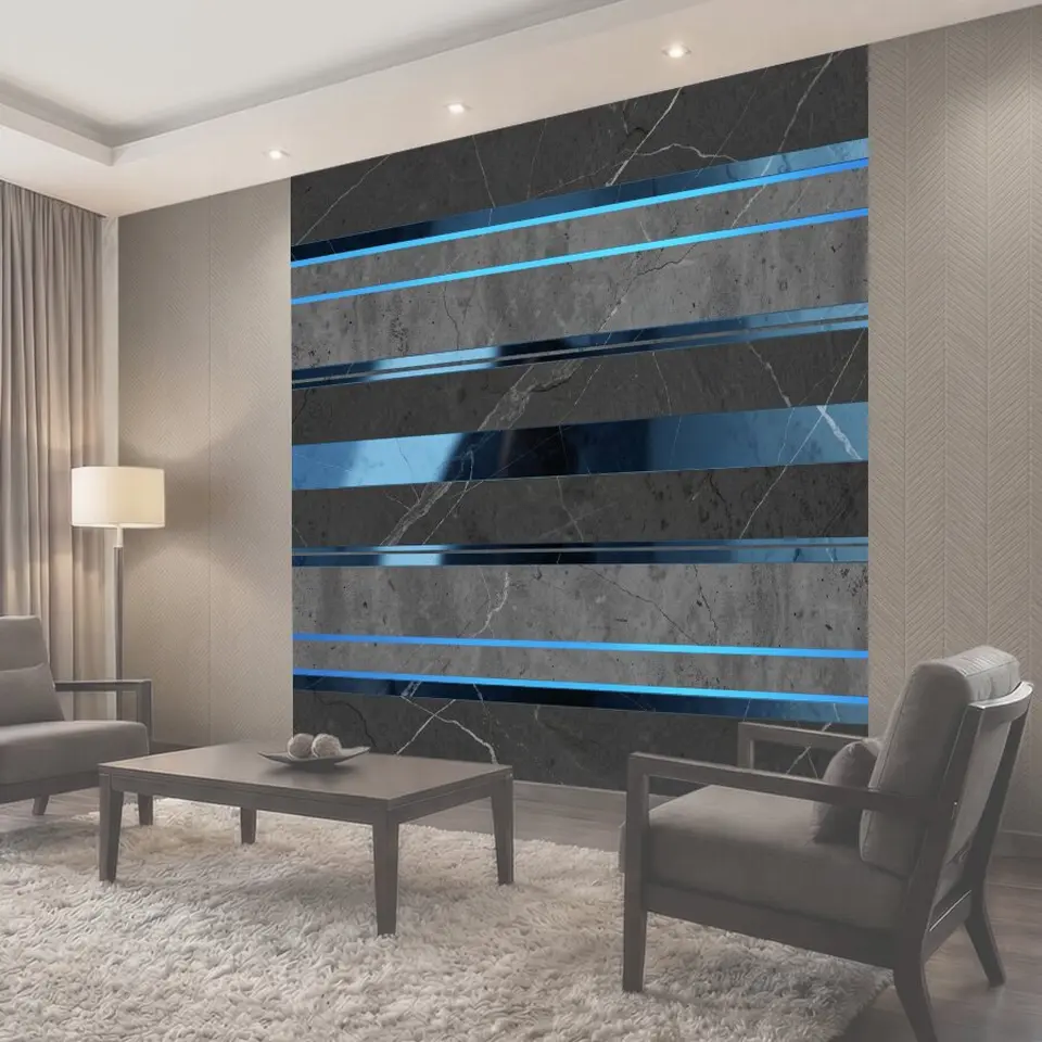 Фотообои Серый мрамор с синими полосами