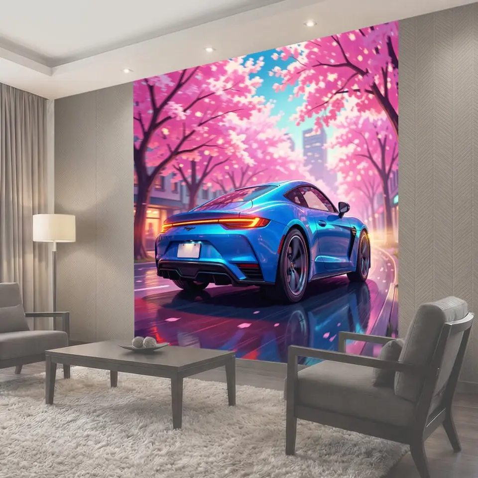 Фотообои Спортивное купе среди сакуры