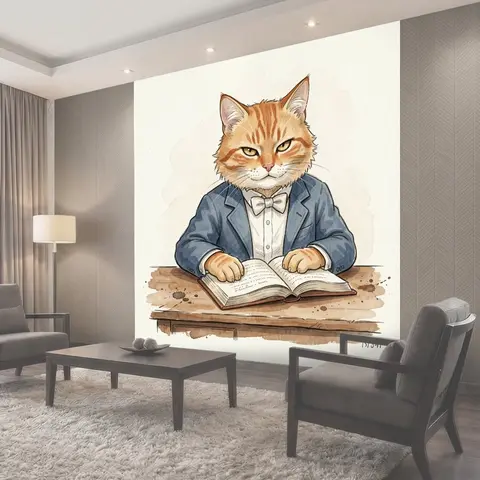Фотообои Кот в костюме за книгой
