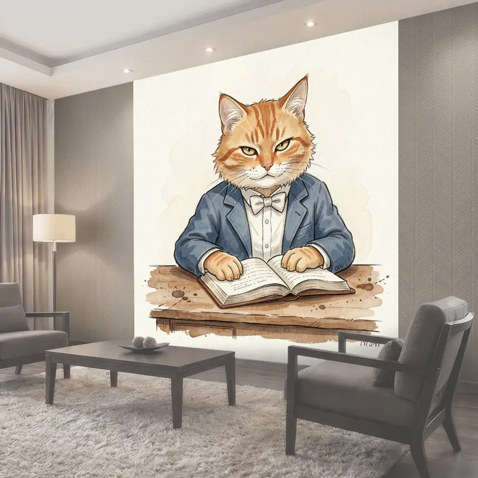 Фотообои Кот в костюме за книгой