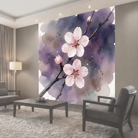 Фотообои Нежные цветы сакуры акварелью