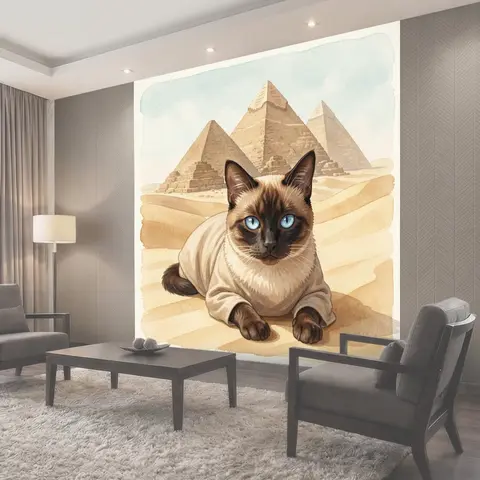Фотообои Сиамский кот у пирамид