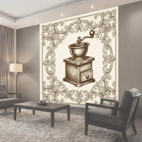 Фотообои Винтажная кофемолка в орнаменте