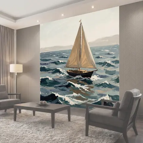 Фотообои Парусник в штормовом море