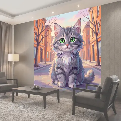 Фотообои Милый серый котенок на улице