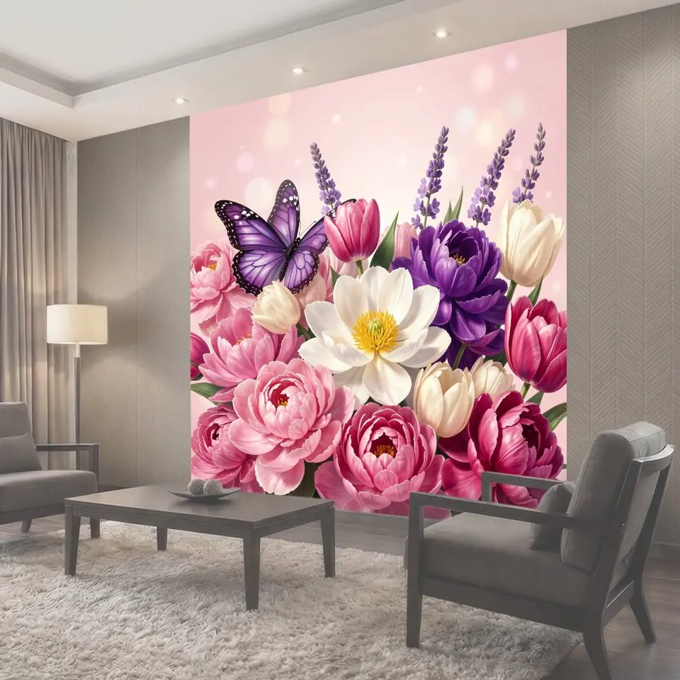 Фотообои Цветочная композиция с бабочкой