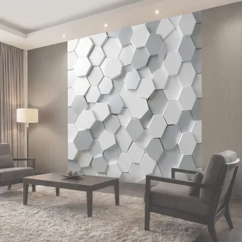 Фотообои Белая 3D стена из сот