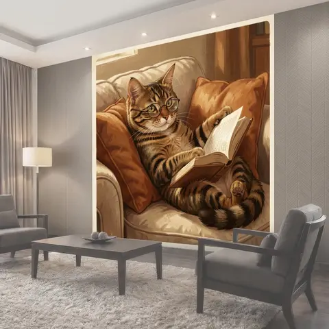 Фотообои Кот в очках с книгой
