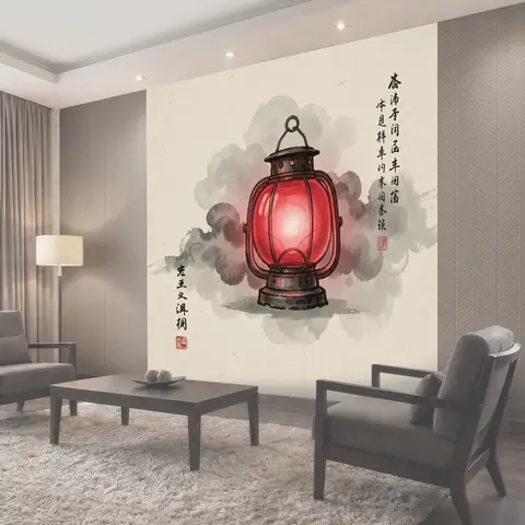 Фотообои Красный китайский фонарь с иероглифами