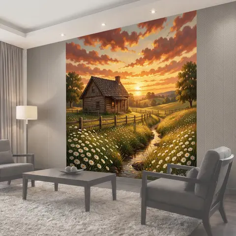 Фотообои Деревенский домик на закате