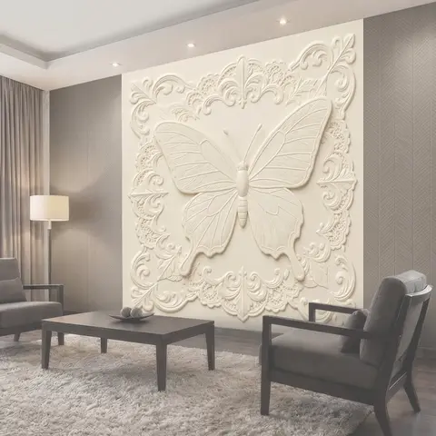Фотообои 3D бабочка в ажурном картуше