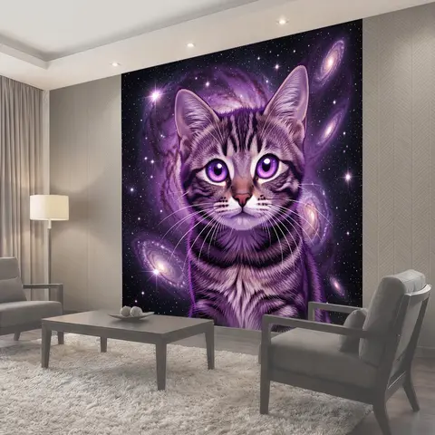 Фотообои Космический кот с фиолетовыми глазами