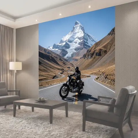 Фотообои Мотоциклист на горном серпантине