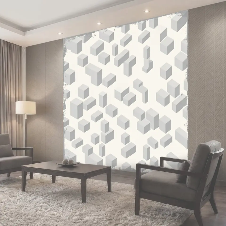 Фотообои 3D кубики в серо-белом паттерне