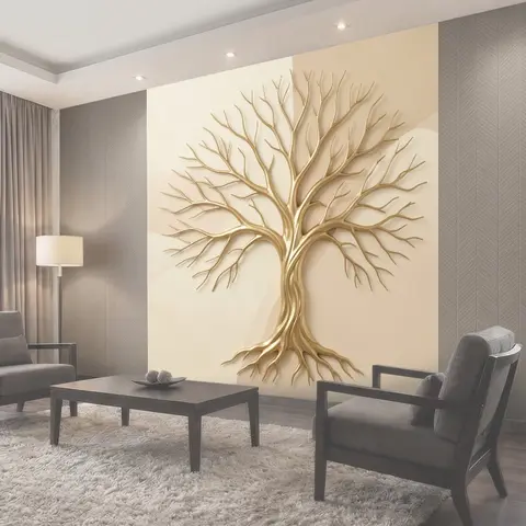 Фотообои Золотое дерево на светлом фоне