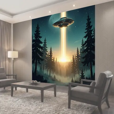 Фотообои Инопланетный свет над лесом