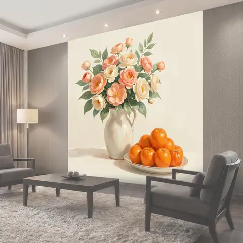 Фотообои Нежный букет роз в кувшине