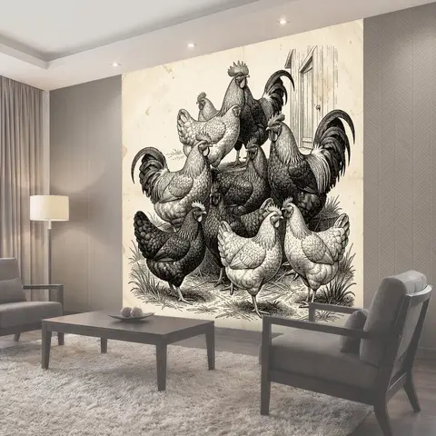 Фотообои Птичий двор с петухами и курами