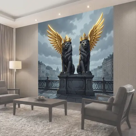 Фотообои Львы с золотыми крыльями