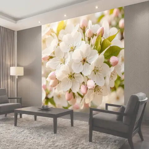 Фотообои Белые цветы сакуры с бутонами