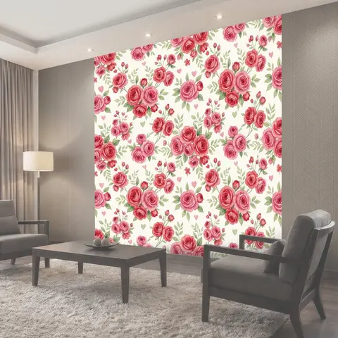 Фотообои Розы и мелкий сердечный узор