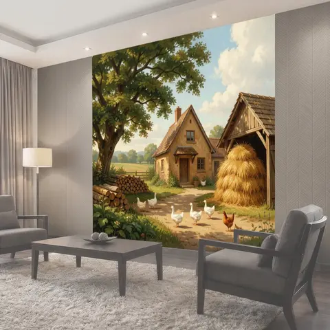 Фотообои Деревенский двор с гусями