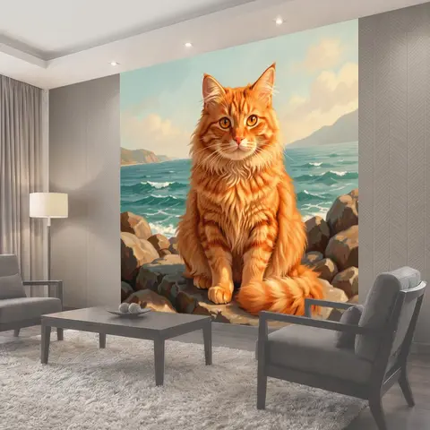 Фотообои Рыжий кот на морском берегу