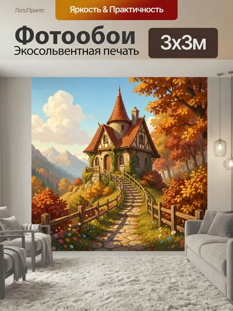 Фотообои Сказочный дом в осеннем лесу