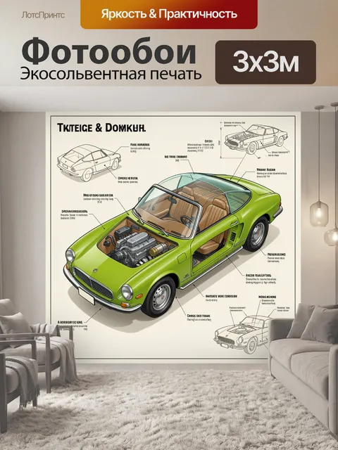 Фотообои Зеленый ретро-спорткар с разрезом
