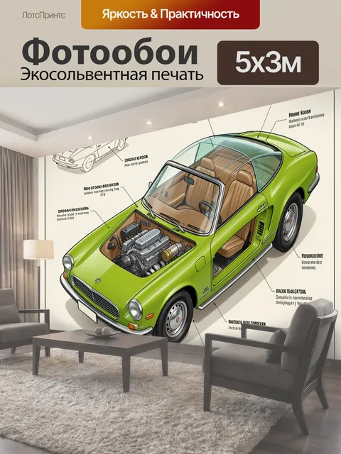 Фотообои Зеленый ретро-спорткар с разрезом