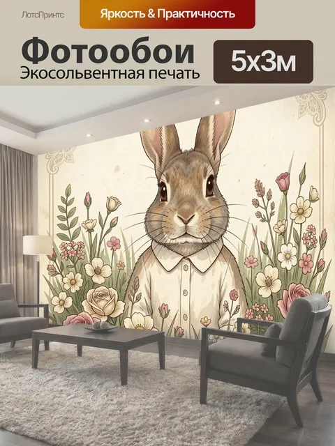 Фотообои Заяц среди полевых цветов