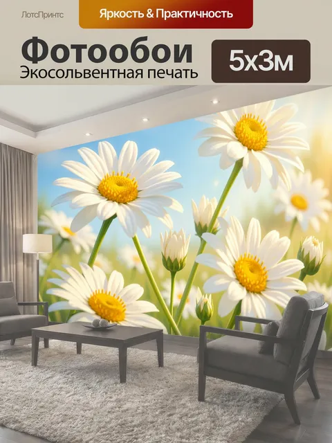 Фотообои Ромашки в летнем поле