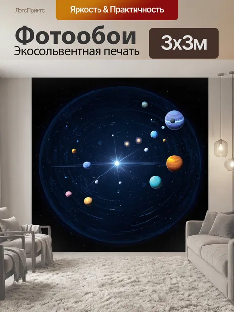 Фотообои Создайте панораму системы двух звезд, где каждая звезда освещает планеты разными цветами. используйте элемент…
