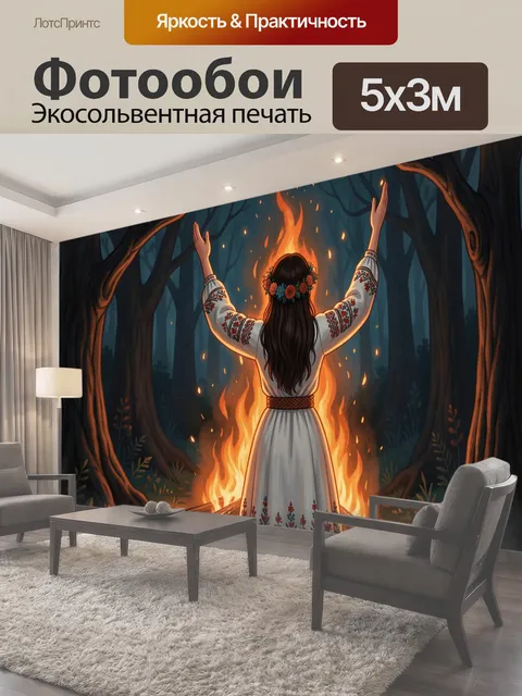 Фотообои Девушка у костра в лесу