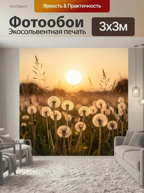 Фотообои Одуванчики на закате в поле