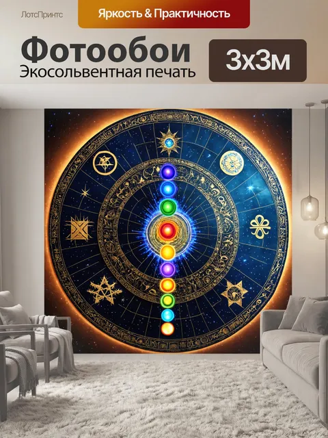 Фотообои С картами древнего мира, покрытыми мистической символикой, где чакры и звёзды соединяются, создавая магическу…