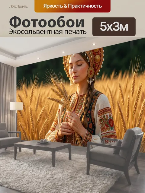 Фотообои Девушка в русском кокошнике с колосьями