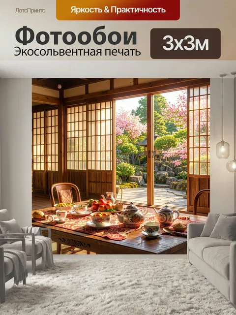 Фотообои Накрытый стол, утреннее чаепитие, акварельный стиль домашний уют обстановка