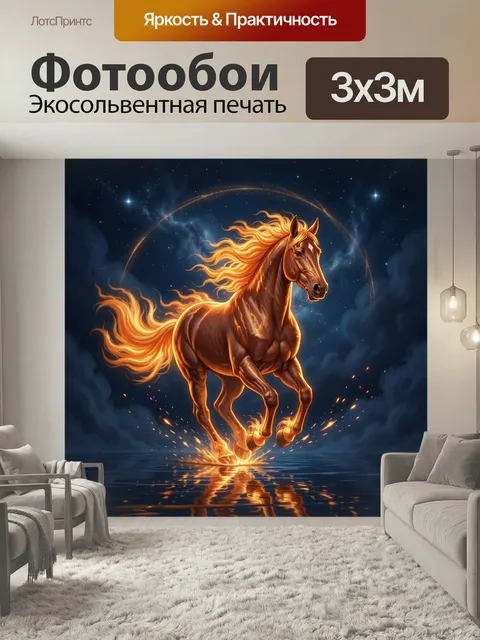 Фотообои Огненный конь в ночном небе