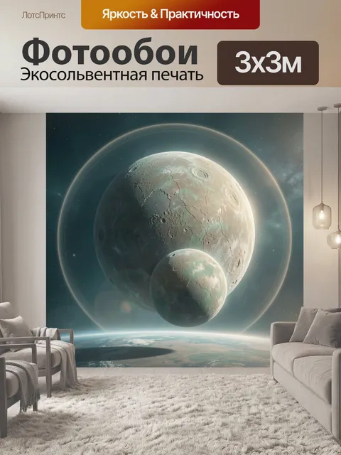 Фотообои Две планеты в космосе. Фантастическая сцена с гигантскими небесными телами, орбитальными кольцами и звездным …