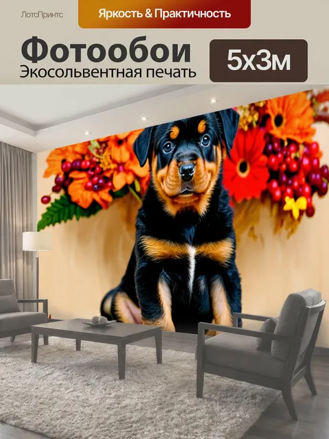 Фотообои Маленький щенок породы ротвейлер с черно-рыжей шерстью