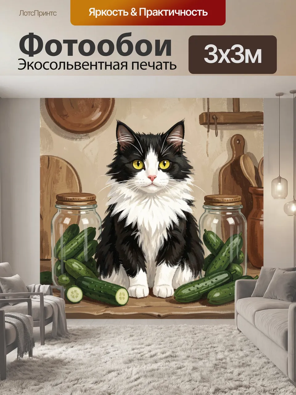 Фотообои Пушистый кот среди огурцов