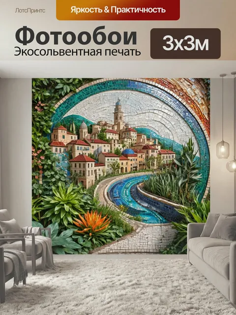Фотообои Город в стиле мозаика, украшенные растительными мотивами и природными элементами, создающими гармонию с приро…