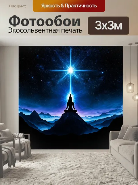 Фотообои Лорд шива, погружённый в глубокую медитацию, изображён на вершине небесной горы, окружённой темными небесами …