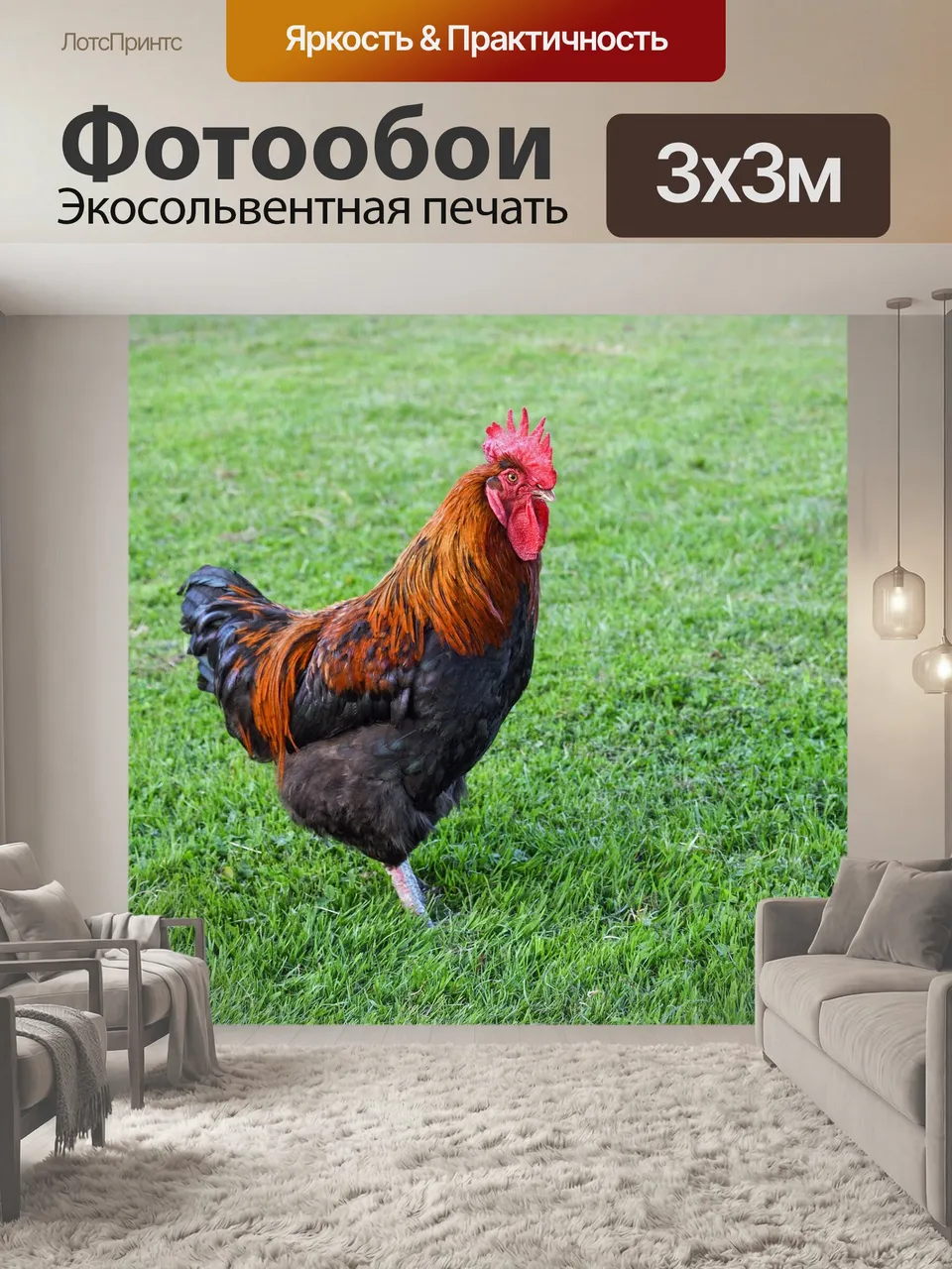 Фотообои Петух, трава, крит
