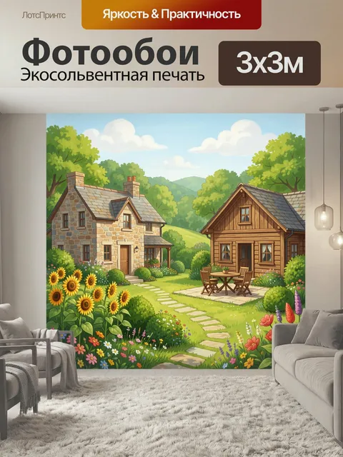 Фотообои Деревенский сад у домиков