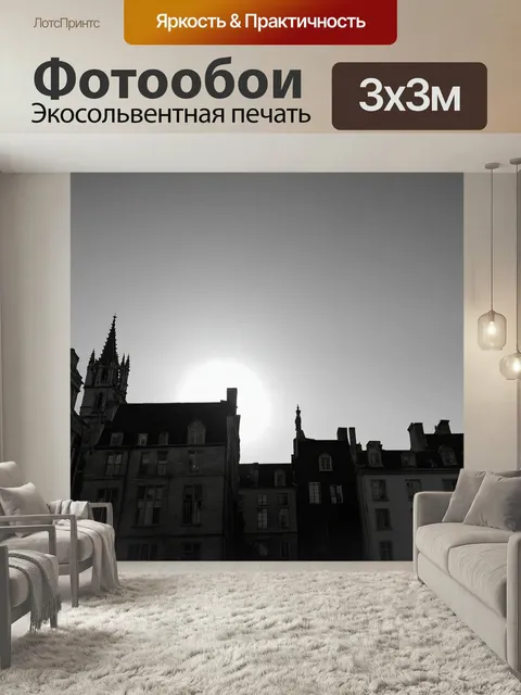 Фотообои Черно-белый, изображающие характерные элементы архитектуры разных эпох, расположенные на фоне неба. линии и ф…
