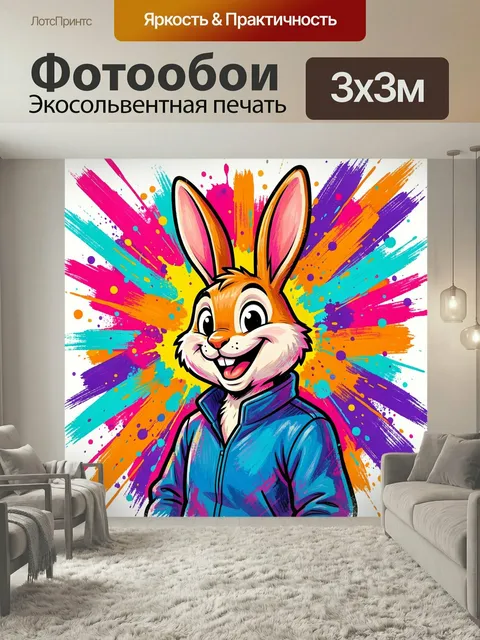 Фотообои Веселый заяц в ярком стиле